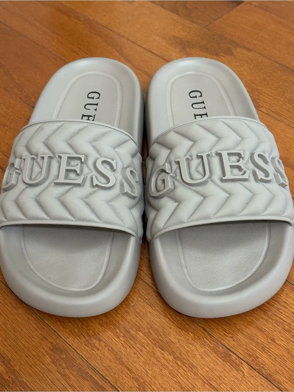 GUESS Men's Moliano Slide Sandals in Taupe Gray